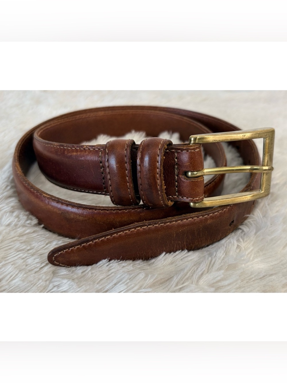 Vintage Liz Claiborne Women’s Brown Leather Belt Brass Rectangular Buckle XL
